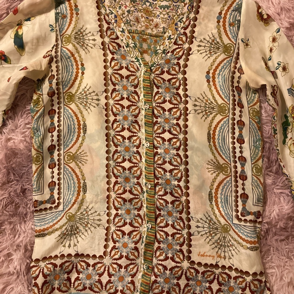 Johnny Was Silk Blouse Size XS - Picture 11 of 15